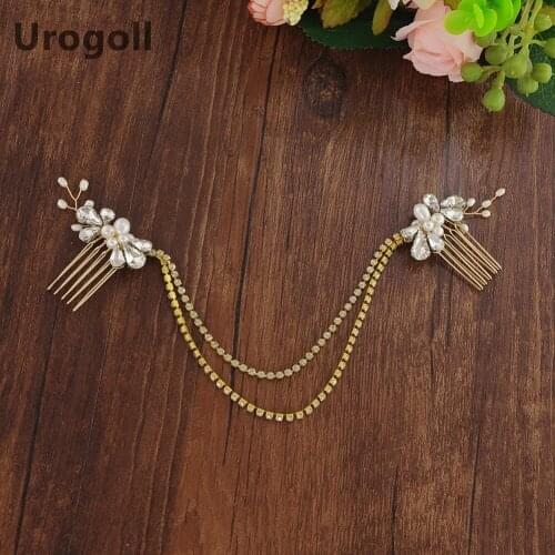Trendy Gold Headdress Flowers Headband Sets Pearl Crystal Hairbands Girls Hair Jewelry Bride Women Wedding Hair Accessory