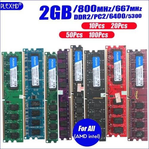PLEXHD DDR3 Desktop 10 Pieces PC Memory RAM DDR2 800 Memoria Module PC2 6400 1GB 2GB 4GB(2PCS*2GB) Compatible DDR2 800MHz 667MHz