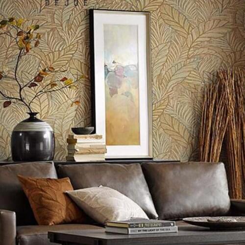 3D handmade gold leaf European style non-woven wallpaper modern minimalist luxury banana leaf living room bedroom
