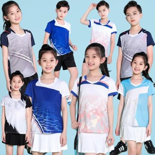 2020 New Badminton shirt for kids , Boys Tennis shirt shorts set, children tennis shirts ,Girls tennis t shirts skirt clothes