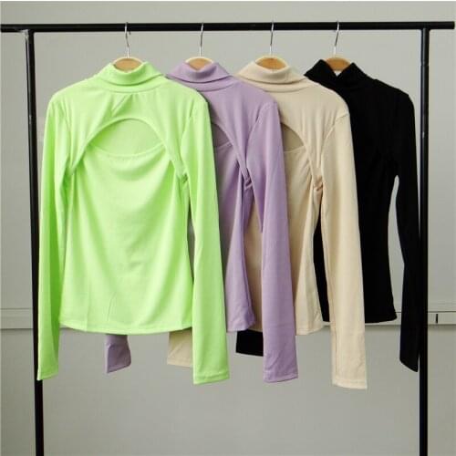 Casual New Autumn Winter Women Ribber Knitted Turtleneck Top Hollow Out Long Sleeve T Shirt Skinny Lady Green Clothing Slim Tee