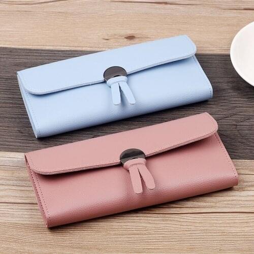New Long Style Women Wallet With Triple Buckle Multi-clip Soft Wallet Rabbit Ear Cute Ladys Autumn Purse