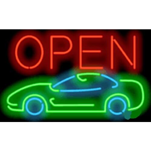 Open with Car Businese Repair Car Auto Glass Tube neon sign Handcrafted Automotive signs Shop Store Business signage 17"x14"