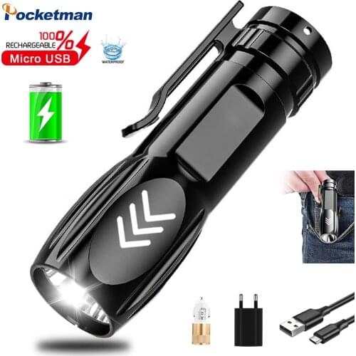 Rechargeable Mini LED Flashlight Super bright Torch Lanterna ABS Lightweight Material Flashlight Suitable for Adventure, Camping