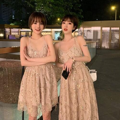 Summer Women V-Neck Bling Sequin Tassels Chic Dress Elegant Evening Sexy Lady Elastic Slim Waist Cross Strap Halter Party Dress
