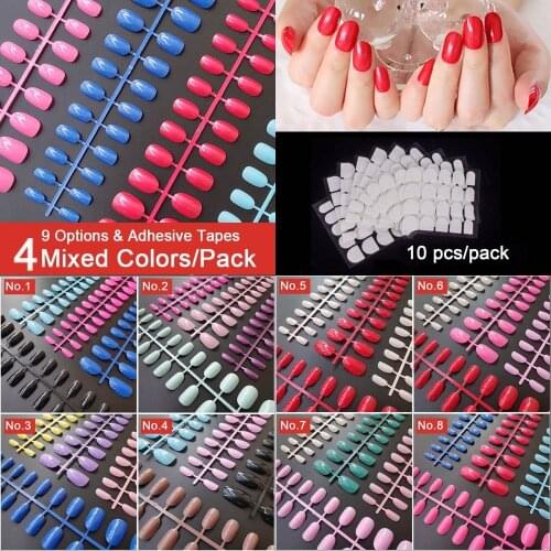 Comes With Nail Adhesive Tapes 4 Sets Mixed Color Round Short False Nail Tips 24 pcs/set 10 Sizes Full Cover Fake Nail DIY
