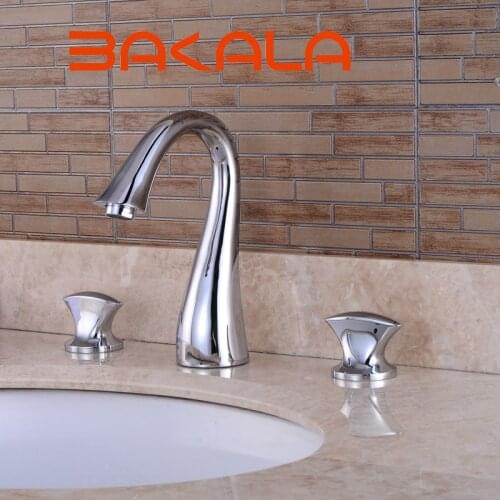 Luxury 3 pcs Set Faucet Bathroom Mixer Deck Mounted Sink Tap Basin Faucet Set Chrome/Black/Nickle/Golden Finish Mixer Tap Faucet