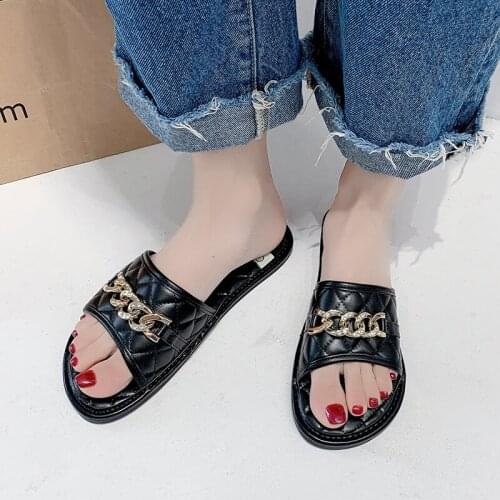 Women Flats Sandals Chain Slippers Beach Casual Strap Ladies Summer Open Toe Soft Womans Sandals 2021 New Female Shoes