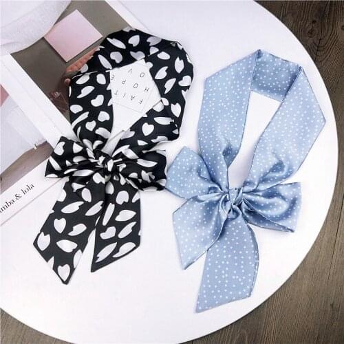 Spring Medium Long Neck Silk Scarf For Women Satin Flowers Printing Hats Ribbon Waistband Hairband Skinny Scarf Ladies scarves