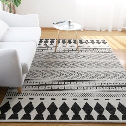 Nordic Black and white geometric pattern polypropylene woven area rug ,Big size Bohemia home decoration floor mat