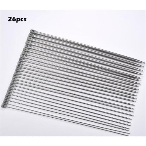 26Pcs 13 Size Stainless Steel Crochet Needle Set Single Pointed Knitting Needles Weave Knitting Tool 35cm Sweater Weaving Needle