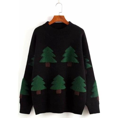 Autumn Winter Christmas Sweater Women Long Sleeve Thick Casual Red Black Pullovers Jumper Loose Oversized Streetwear