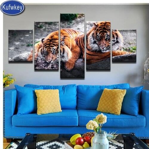 Tiger chinese animals diamond mosaic paintings diamond painting 5 panel Diamond embroidery new 2019 rhinestones diamond picture