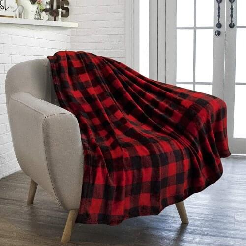 Plaid Throw Blanket for Sofa Couch Soft Flannel Red Checker Plaid Pattern Decorative Throw Warm Cozy Lightweight Microfiber