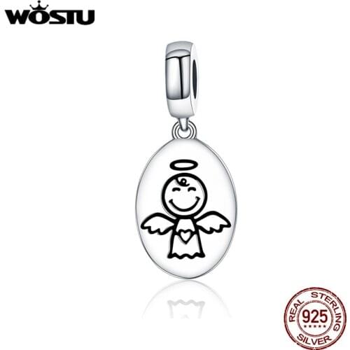 WOSTU 100% 925 Sterling Silver Guardian Angel Dangle Bead Fit Original WST Charm Bracelet Jewelry Gift CQC328