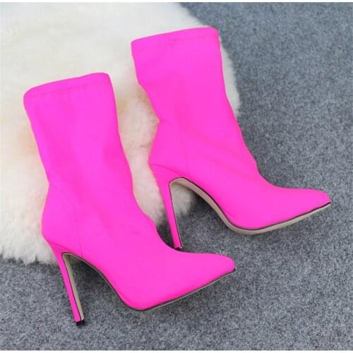2022 Autumn Winter Stretch Fabric Ankle Women Boots Fashion Thin Heel Woman Pointed Toe Sock Boots Sexy Slip on Female Shoes