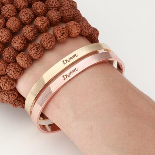 6PCS Engraved Dream C shape Delicate Bangle Rose Gold Stainless Steel Women 6mm Open Bracelets Jewelry 2019 Dropshipping