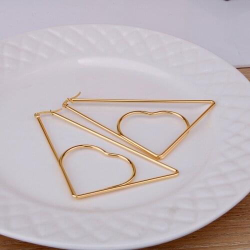 Stainless Steel Heart Hoop Earring for Women Gold Color New Charm Big Triangle Hoops Ear ring Fashion New Jewelry 2021 TRENDY