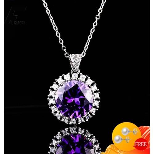 BaliJelry Fashion Silver 925 Jewelry Necklace Round Ruby Zircon Gemstone Pendant Accessories for Women Wedding Engagement Party