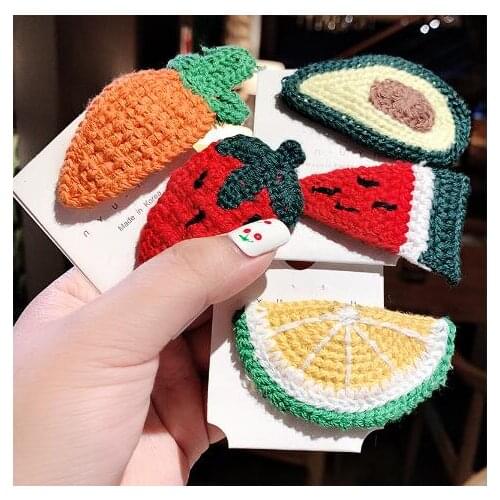 2pcs/pack Fruit hair clip wool cute net red simple watermelon strawberry broken hairpin