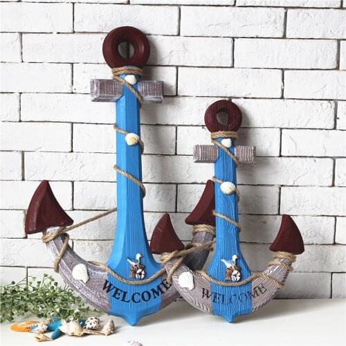 45cm Mediterranean Style Wood Anchor Nautical Decor Wall Hanging Crafts Art Home Coffee Bar Vintage Wood Decoration Crafts
