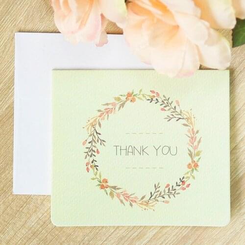 5Sets Thank You Cards with Envelope Flower Wreath Garland Design Beige Fold Gift Card Greeting Card for Birthday Party Wedding