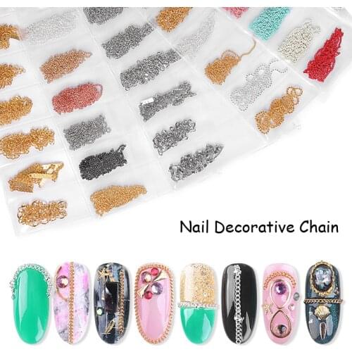 6 Colors/Set Multi-colored Nail Accessories Supplies Charms, 3D Chain Rhinestone for Nails Alloy Decorations Manicure DIY#DXM16