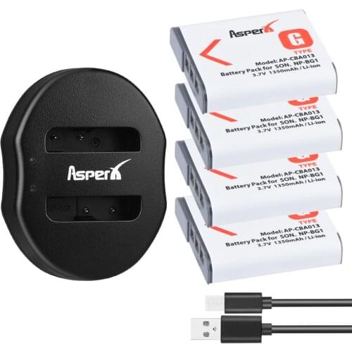 4Pcs 1350mAh NP-BG1 NP BG1 NPBG1 Camera Battery + Dual USB Charger for SONY HX10 H50 H55 H70 HX9 T20 W30 W210 W100 W110 W120