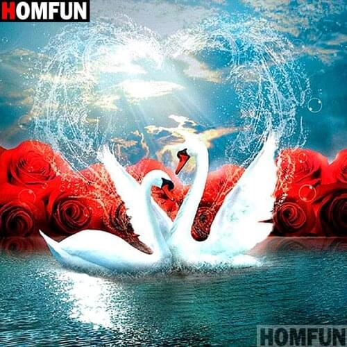 HOMFUN Full Square/Round Drill 5D DIY Diamond Painting "White Swan" 3D Embroidery Cross Stitch 5D Decor Gift A13289