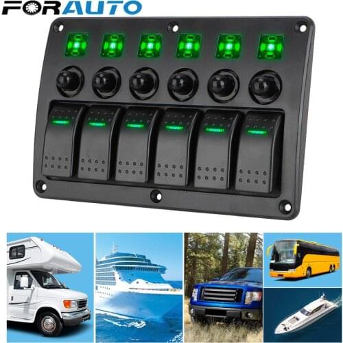 Car Switch Panel with Sticker Marine Rocker Switch Panel 6 Gang 12~24V Circuit Control LED Light Waterproof