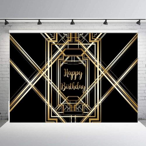 Happy Birthday Backdrop The Great Gatsby Theme Irregular Black Gold Stripe Photography Background Vinyl 1920s party decor B-900