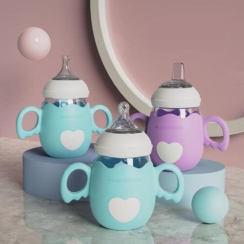Baby Feeding Bottle Glass With Silicone Protective Sleeve Handle Bottles With 3 Heads Newborn Spoon Feeder Milk Cup Anti-colic