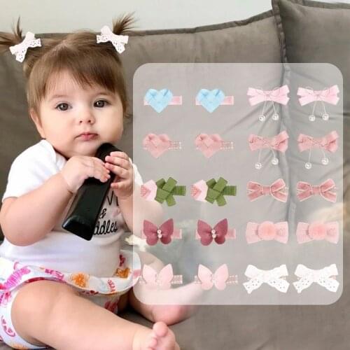 1pair Kids Baby Girls Hair Clips Cute Bows Heart Children Barrette Toddler Hairgrips Mini Duckbill Clip Baby Hair Accessories