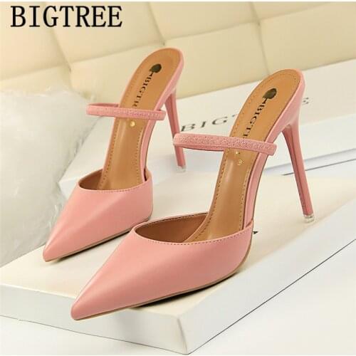 Elegant Shoes Mules High Heels Bigtree Shoes Stiletto Heels Pumps Women Shoes Extreme High Heels Sexy Chaussures Femme Ayakkabi
