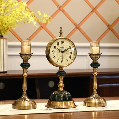 European Retro Clocks Living Room Large Desk Clock American Mute Metal Clock Holder Bedroom Desktop Pendulum Desktop Ornaments