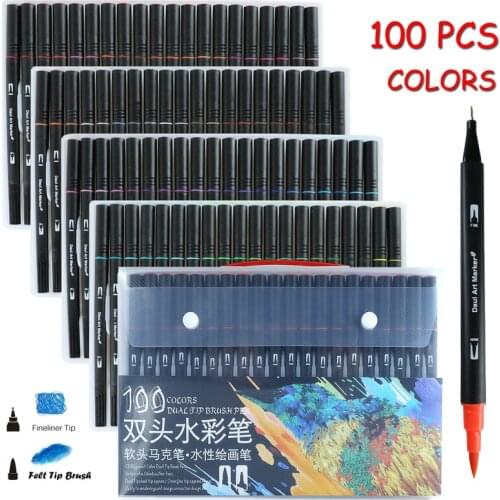 100 Colors Dual Tip Brush Pens Markers Watercolor Pens for Drawing Painting Pens Coloring Calligraphy Stationery Art Markers
