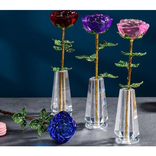 Crystal rose flower figurine craft birthday Valentines day gift Christmas gift wedding home table decoration ornaments