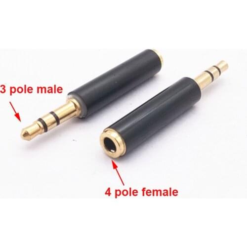 2pc 3.5mm Stereo Audio Jack 3 Pole Male To 4 Pole Female Adapter Converter Connector Support MIC Microphone for Headset Earphone