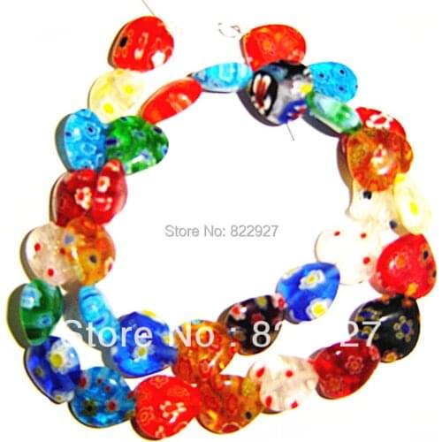 12mm millefiori glass heart beads multi strand,33 pieces/1 strand,1.2mm hole for jewelry use