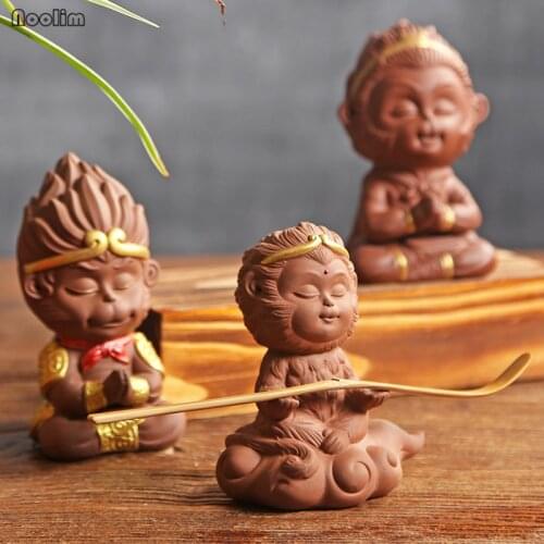 NOOLIM Purple Clay Tea Pet Monkey King Small Ornaments Creative Color Changing Animal Figurines Home Teahouse Decoration Crafts