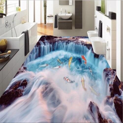 Beibehang Wallpaper custom wallpaper mural 3D waterfall eel floor stickers thick wear-resistant bathroom floor painting