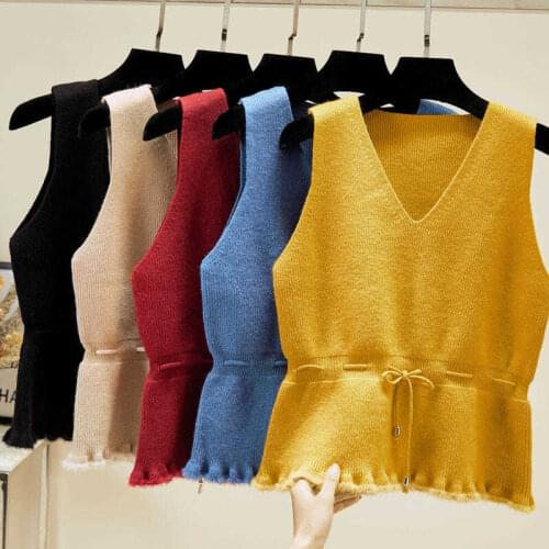 Solid Color Knit Oversized Sweater Vest Female England Preppy Style Jumpers V Neck Casual Slim Knitwear Spring Korean Style W57