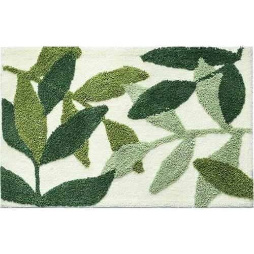 LUDA Non-Slip Bath Mat Green Leaf Bathroom Floor Mat Super Soft And Water Absorbent Rug For Bathroom,Shower,Kitchen,Doorway