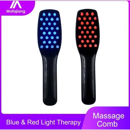 Hair Growth Brush Vibration Head Scalp Massage Comb Red Blue Light Therapy stimulation Scalp Care Oil Control Smooth Massager
