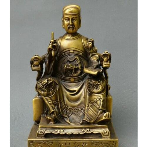 Collect China fengshui old Bronze dragon civil official Wenchang Emperor Statue