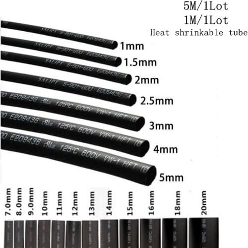 5 Meter 2:1 Black 1 2 3 5 6 mm Diameter Heatshrink Tubing Tube Sleeving Wrap Wire DIY Connector Repair