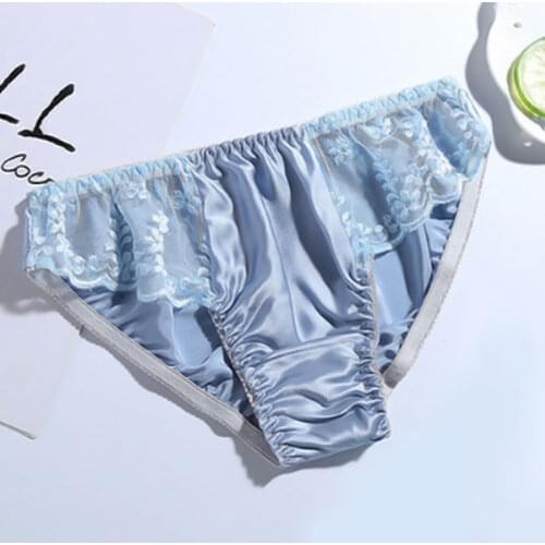 Womens 100% Mulberry Solid Color Silk Panties Fashion Lace Briefs Large Size Comfortable Breathable Panties Seamless Lingerie