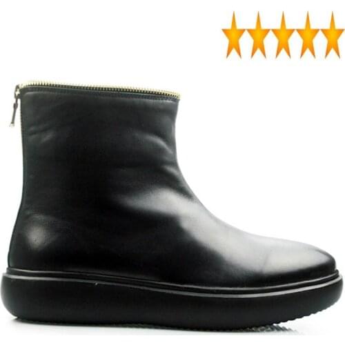 Platform Harajuku Thick Mens Zipper Cow Genuine Leather Combat Boot Military Safety Shoes Fleece Lining Ankle Boots