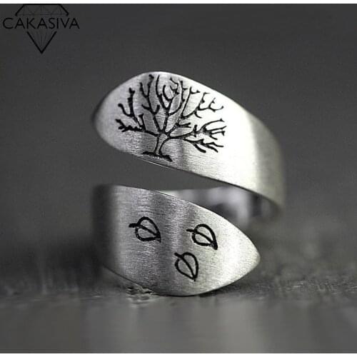 Vintage 925 Silver Drawing Craft Three Leaves Tree of Life Open Ring Engagement Wedding Gift Jewelry Ring Wholesale