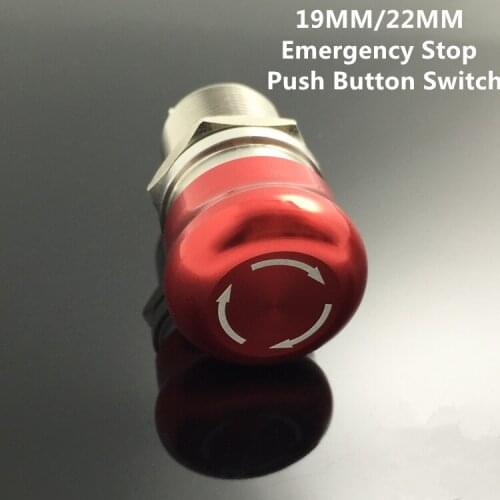 19mm 22mm STOP Pattern Waterproof Flat Round aluminum Metal Emergency Stop Button Switch Push Lock Turn Reset Colour Red